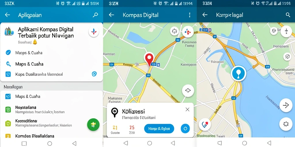 Screenshot aplikasi 33ZK menampilkan antarmuka kompas digital yang sederhana.
