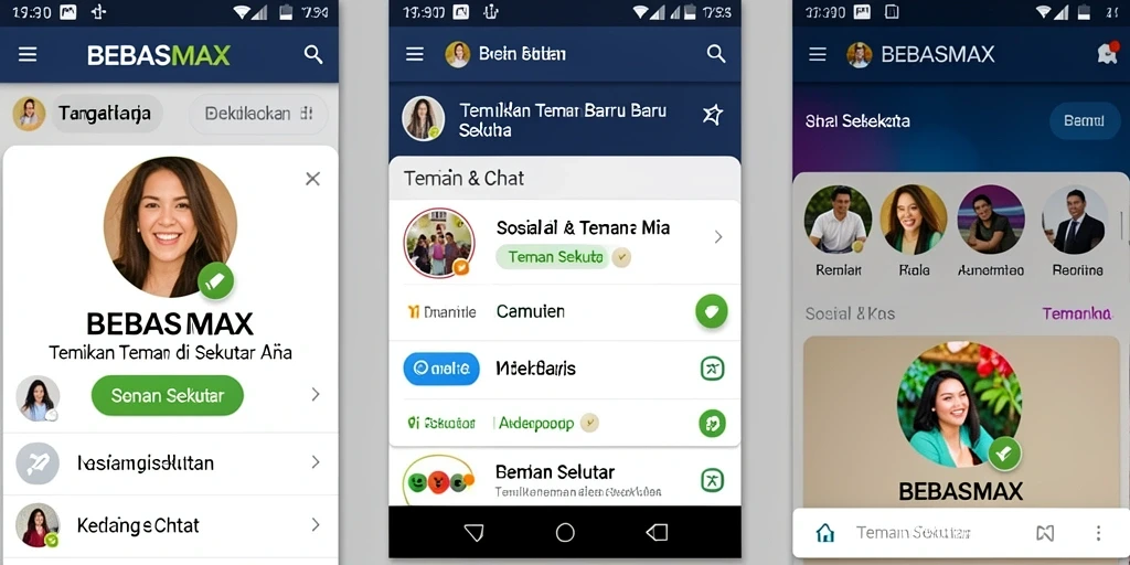 Tampilan antarmuka utama BEBASMAX dengan fungsi pencarian teman.