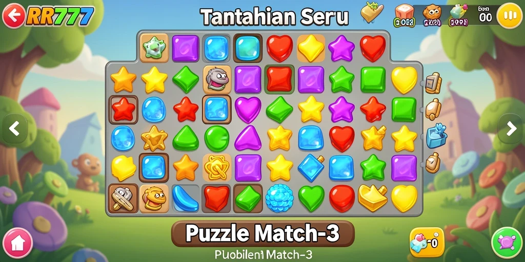 Antarmuka permainan Puzzle Match-3 yang menarik dan interaktif.
